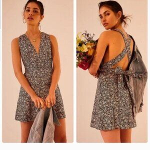 Free People Baby's Got‎ It Denim Convertible Mini Dress Size 12 Cottagecore Boho